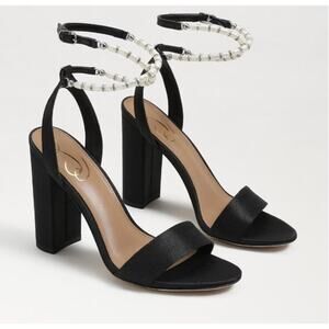 Sam Edelman Yanelli Embellished Ankle Strap Sandals Black Silk Size 8.5 NIB